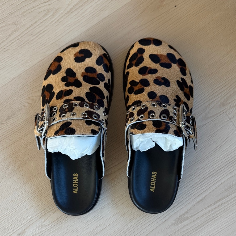 ALOHAS Animal Print Clogs with Buckle Detail